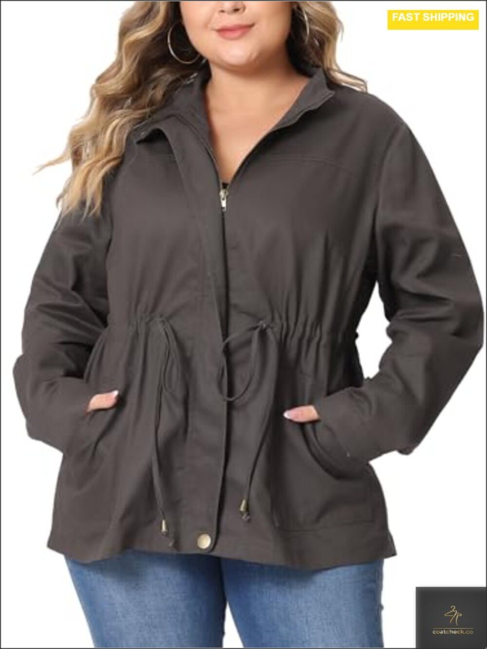 Women's Plus Size Anorak Jacket Cotton Utility Drawstring